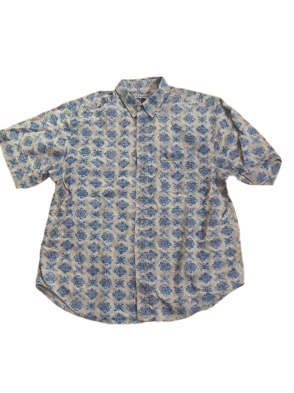 Vintage Windridge Mens Tan Blue Short Sleeve Button Down Extra Large